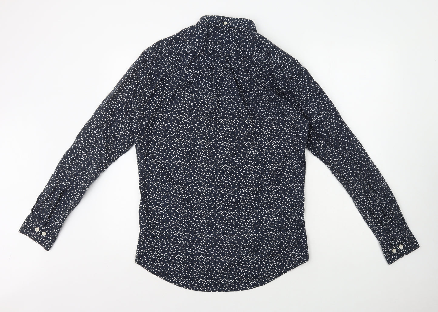 Farah Mens Blue Geometric Cotton Button-Up Size M Collared Button