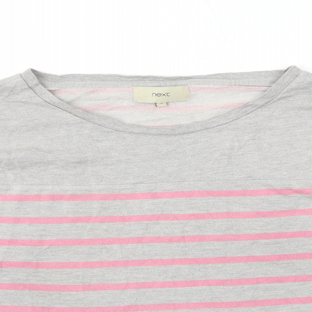 NEXT Womens Grey Striped Cotton Basic T-Shirt Size 14 Round Neck - Drawstring Waist