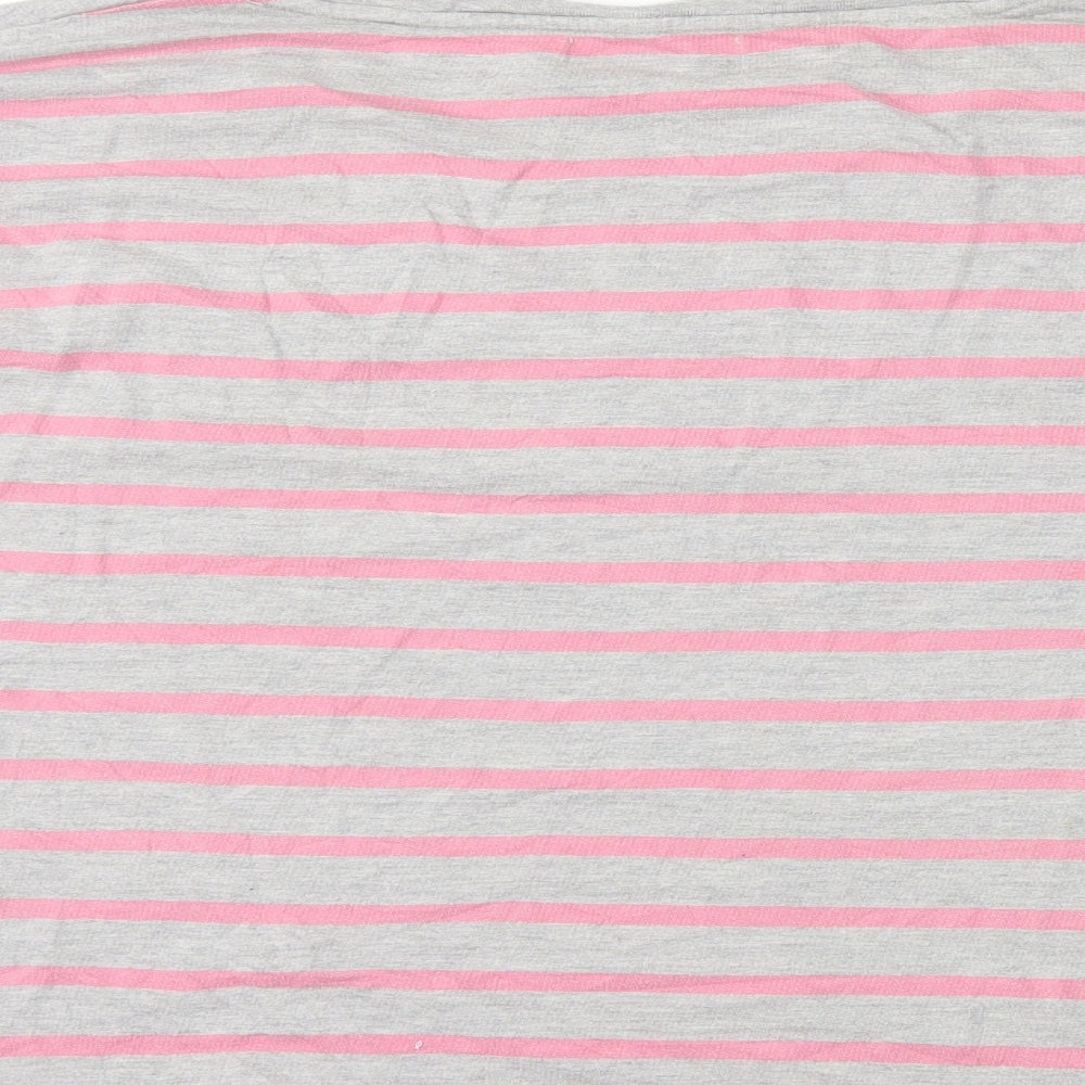 NEXT Womens Grey Striped Cotton Basic T-Shirt Size 14 Round Neck - Drawstring Waist