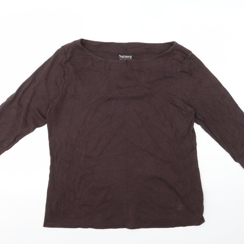 Nutmeg Womens Brown Cotton Basic T-Shirt Size 18 Boat Neck