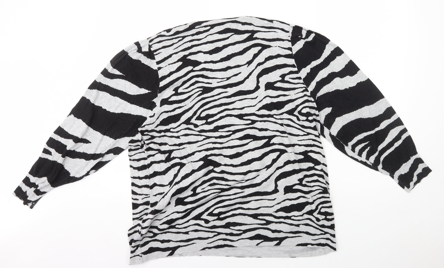 NEXT Womens Grey Round Neck Animal Print Viscose Pullover Jumper Size XL - Tiger Print