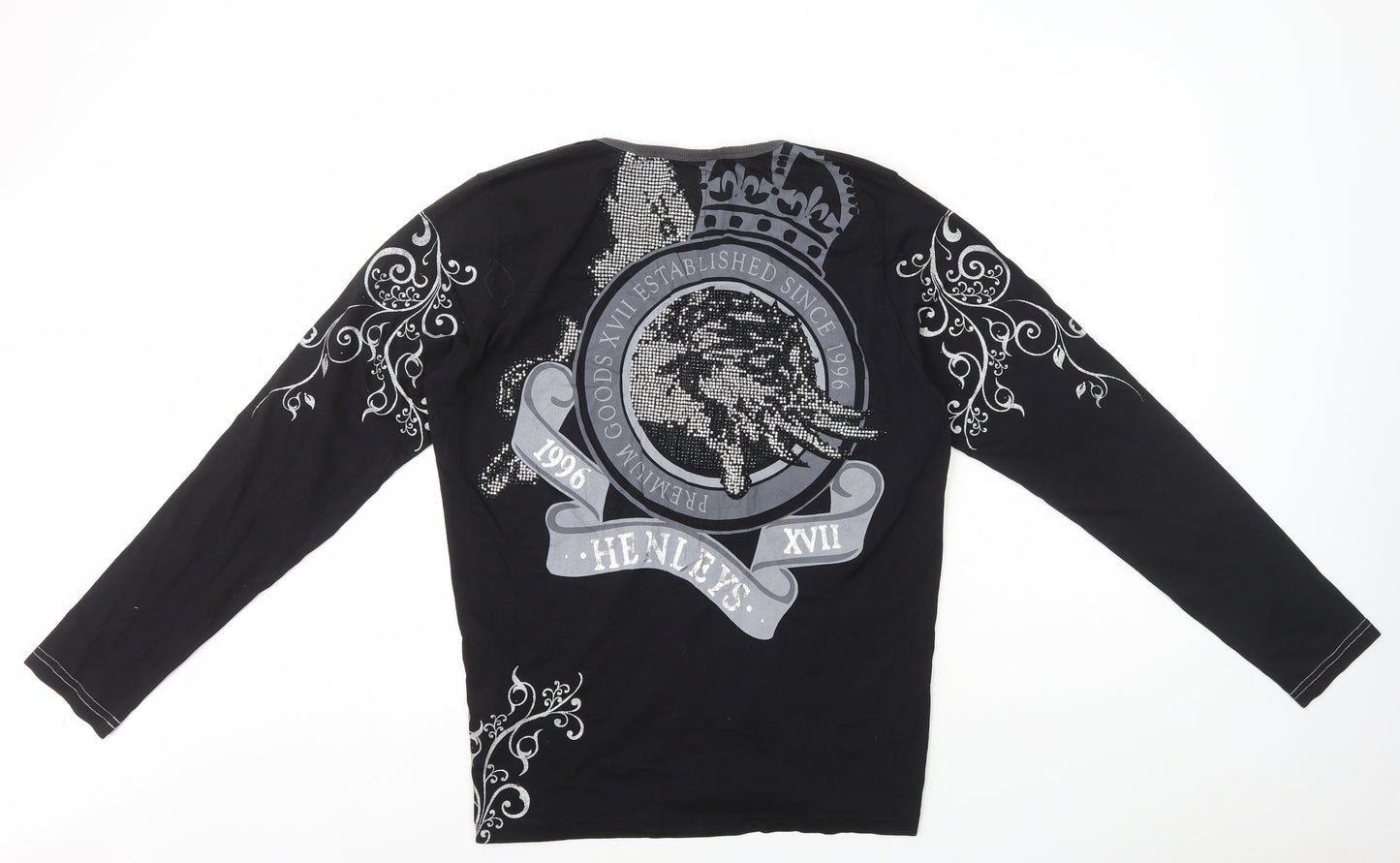 Henleys Womens Black 100% Cotton Basic T-Shirt Size 14 V-Neck