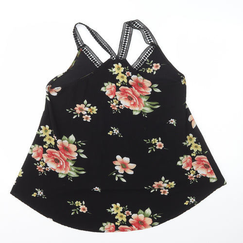Rosegal Womens Black Floral Polyester Camisole Tank Size L V-Neck - Lace straps