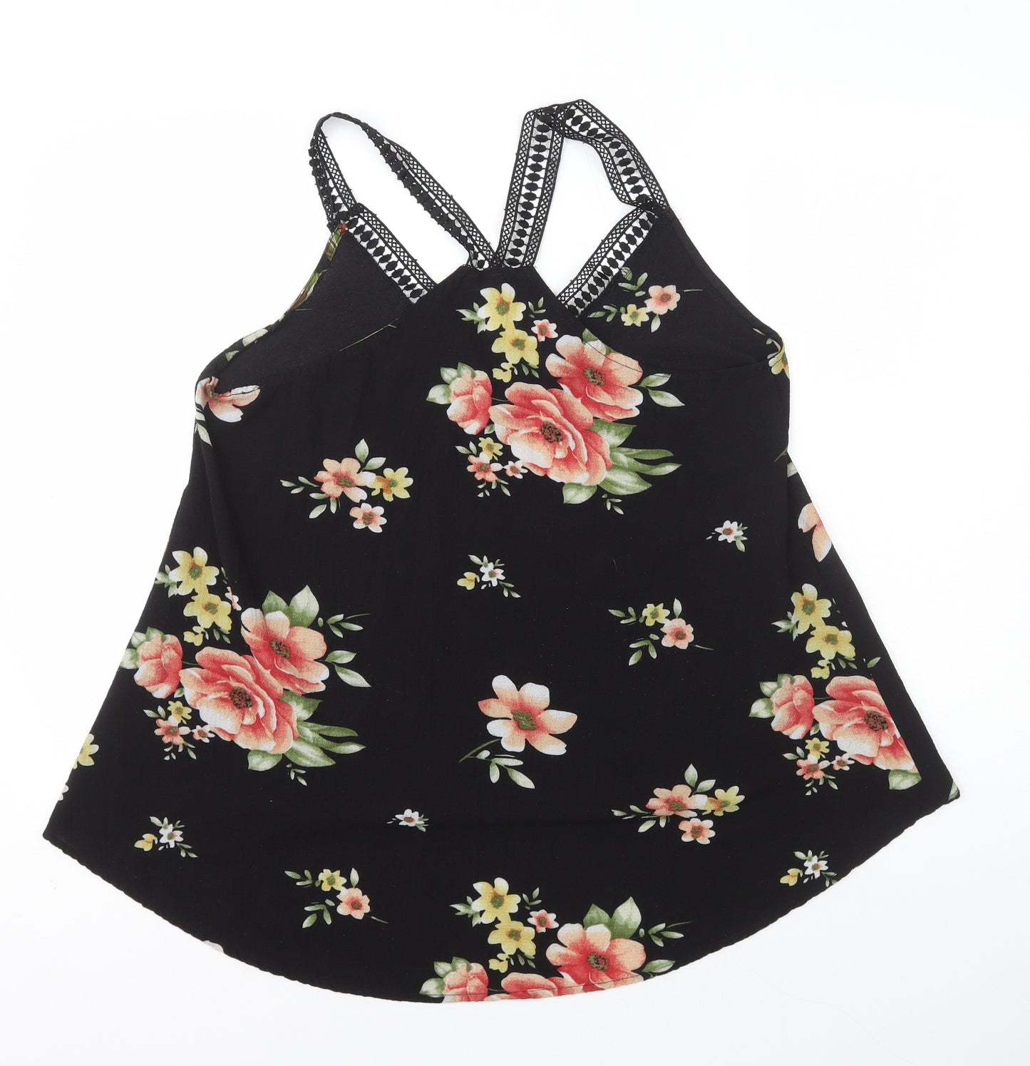 Rosegal Womens Black Floral Polyester Camisole Tank Size L V-Neck - Lace straps