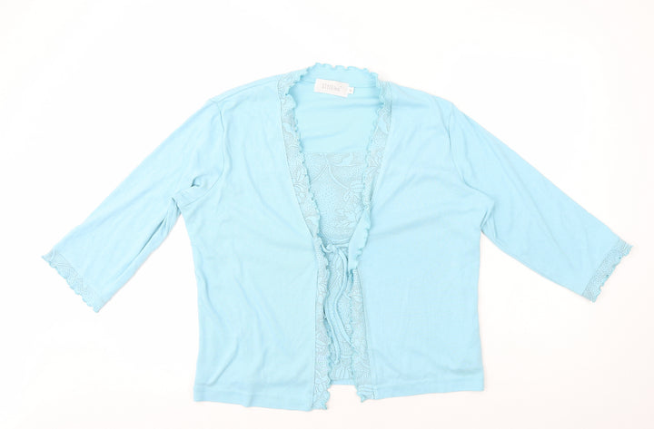 STYLEinc Womens Blue Geometric Polyester Basic Blouse Size XL V-Neck - Tie Front