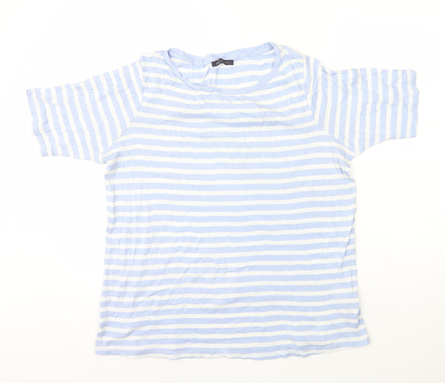 Marks and Spencer Womens Blue Striped 100% Cotton Basic T-Shirt Size 22 Round Neck