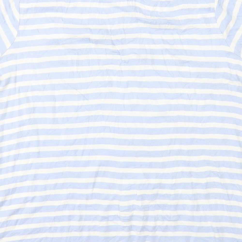 Marks and Spencer Womens Blue Striped 100% Cotton Basic T-Shirt Size 22 Round Neck