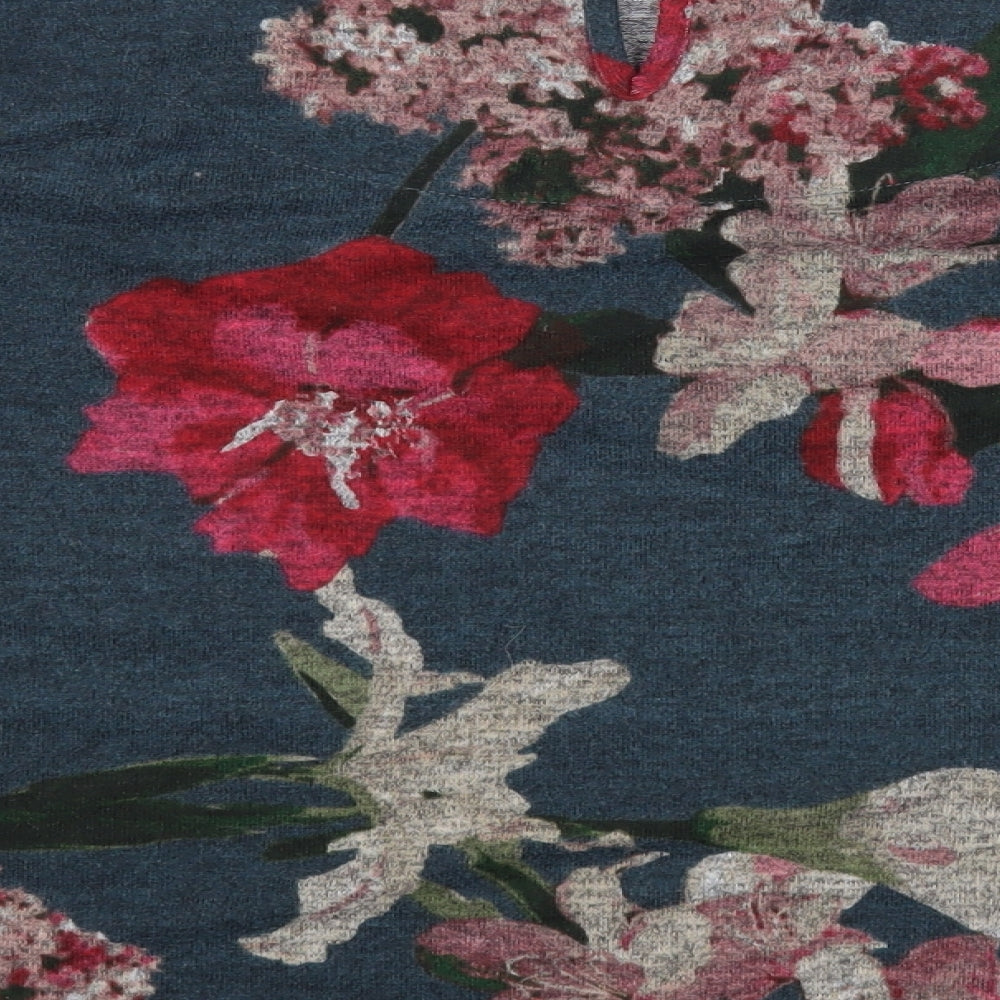 Nutmeg Womens Blue Floral Polyester Basic T-Shirt Size 14 Round Neck