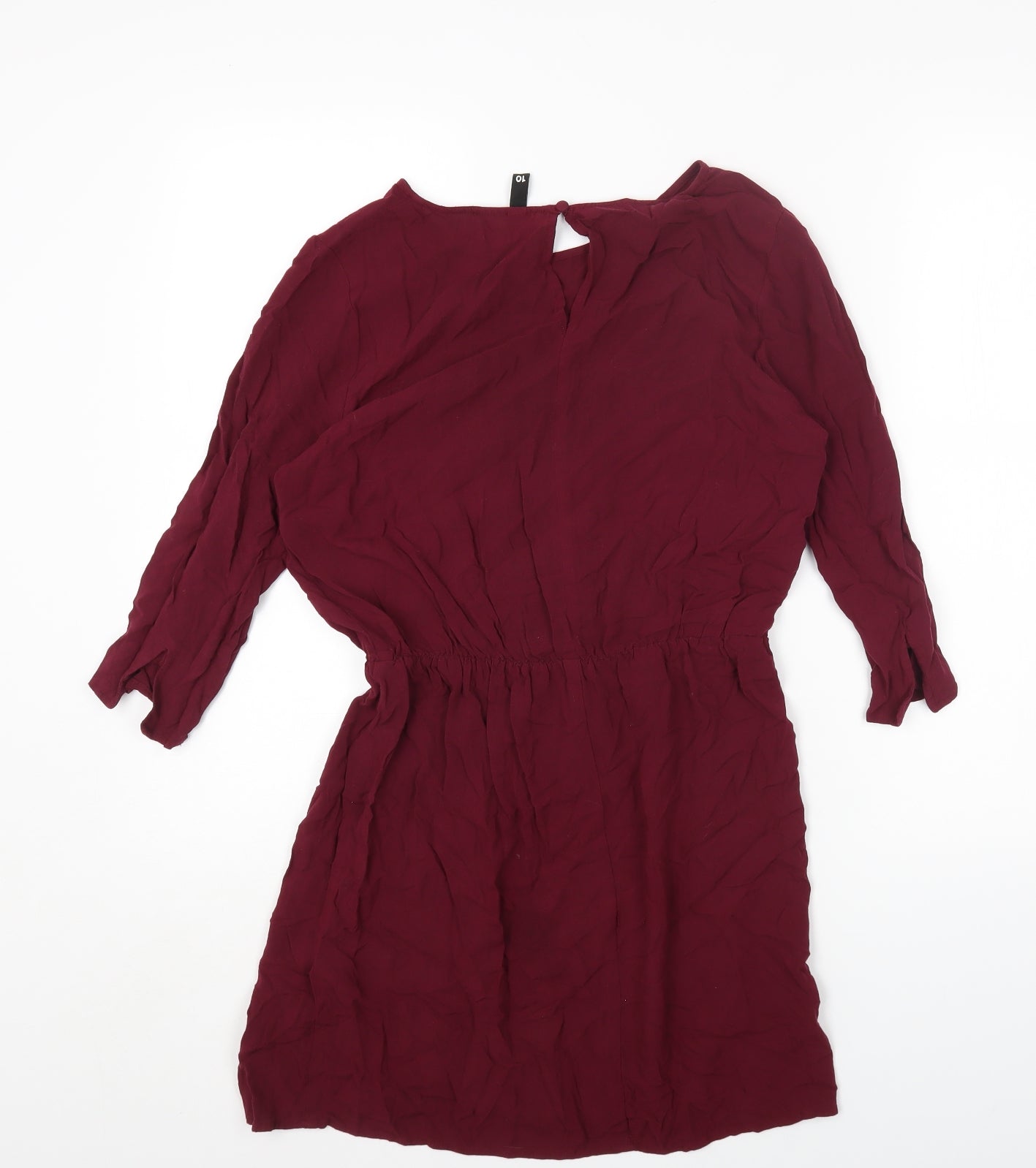 H&M Womens Red Viscose Fit & Flare Size 10 Round Neck Button