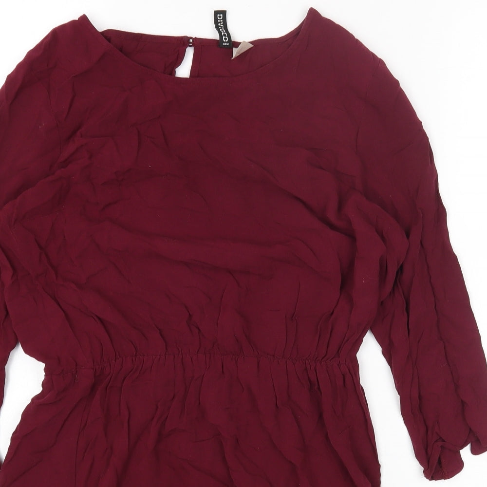 H&M Womens Red Viscose Fit & Flare Size 10 Round Neck Button