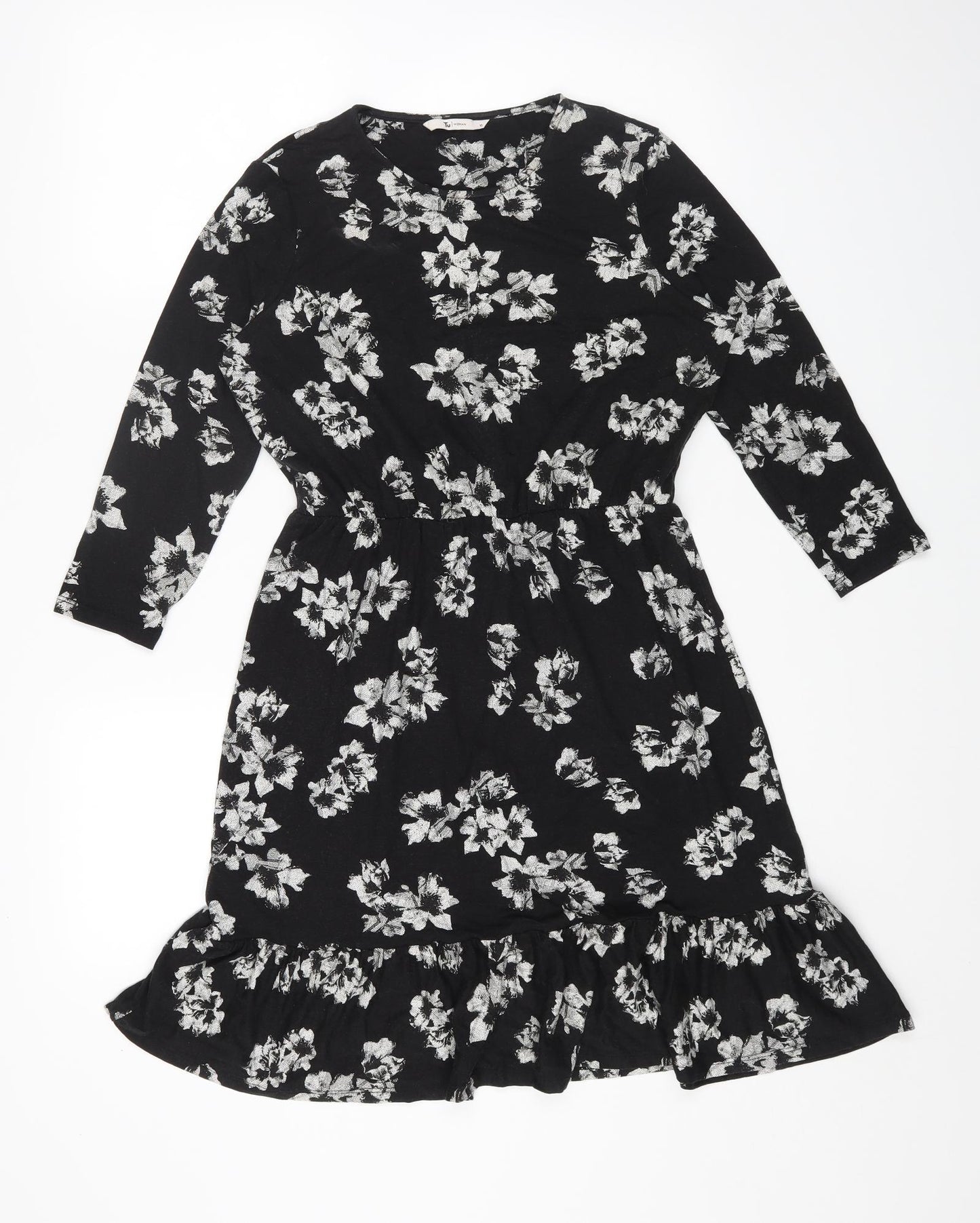 TU Womens Black Floral Viscose Fit & Flare Size 10 Round Neck Pullover