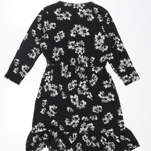 TU Womens Black Floral Viscose Fit & Flare Size 10 Round Neck Pullover