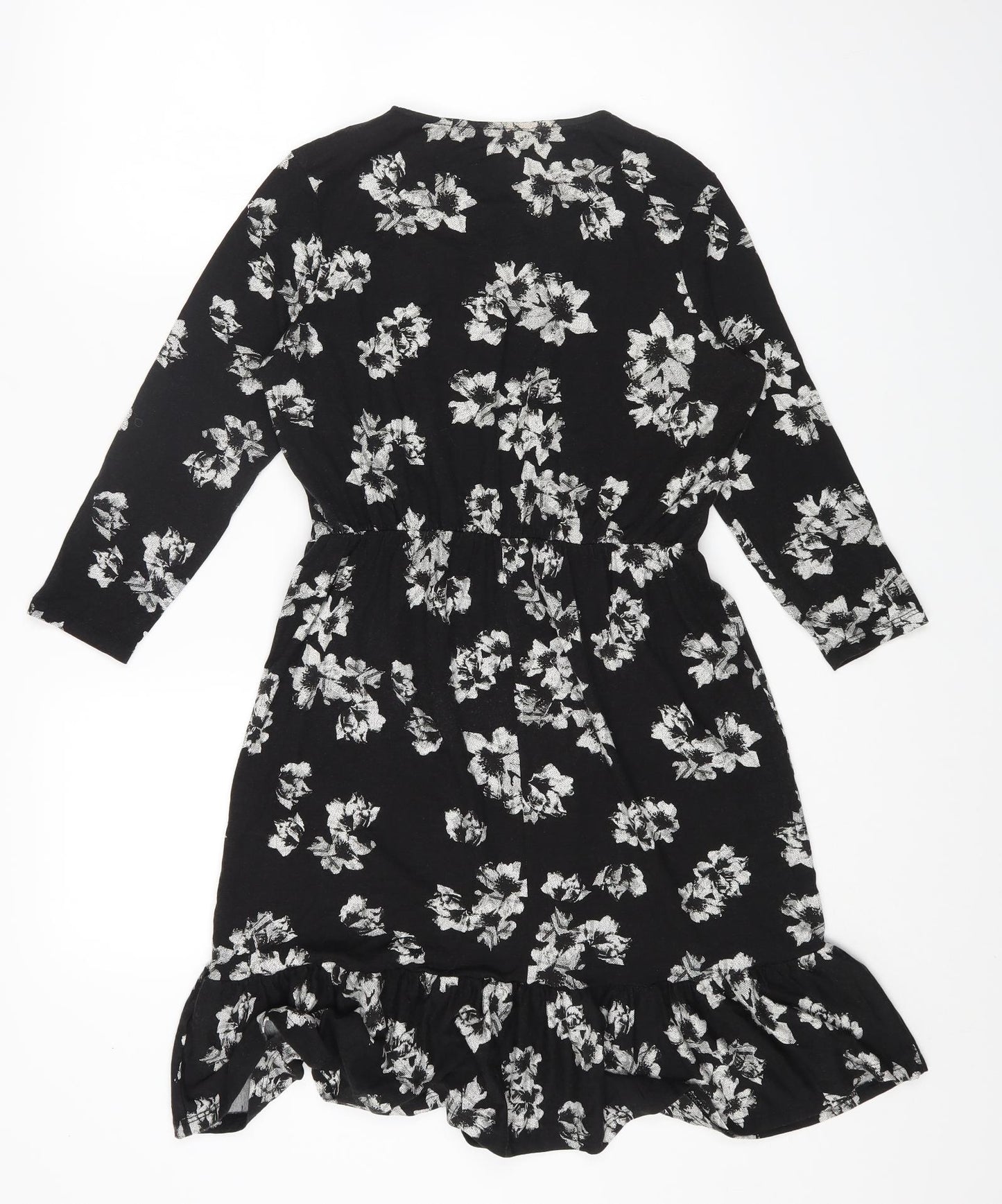 TU Womens Black Floral Viscose Fit & Flare Size 10 Round Neck Pullover