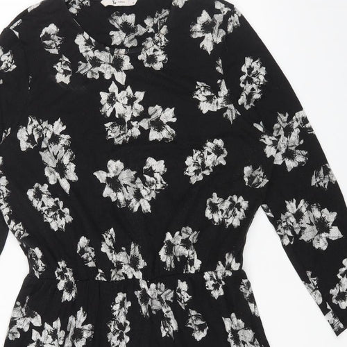 TU Womens Black Floral Viscose Fit & Flare Size 10 Round Neck Pullover