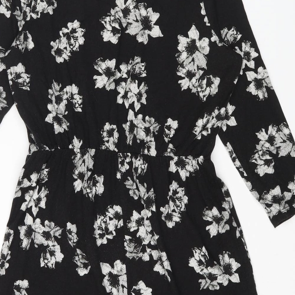 TU Womens Black Floral Viscose Fit & Flare Size 10 Round Neck Pullover