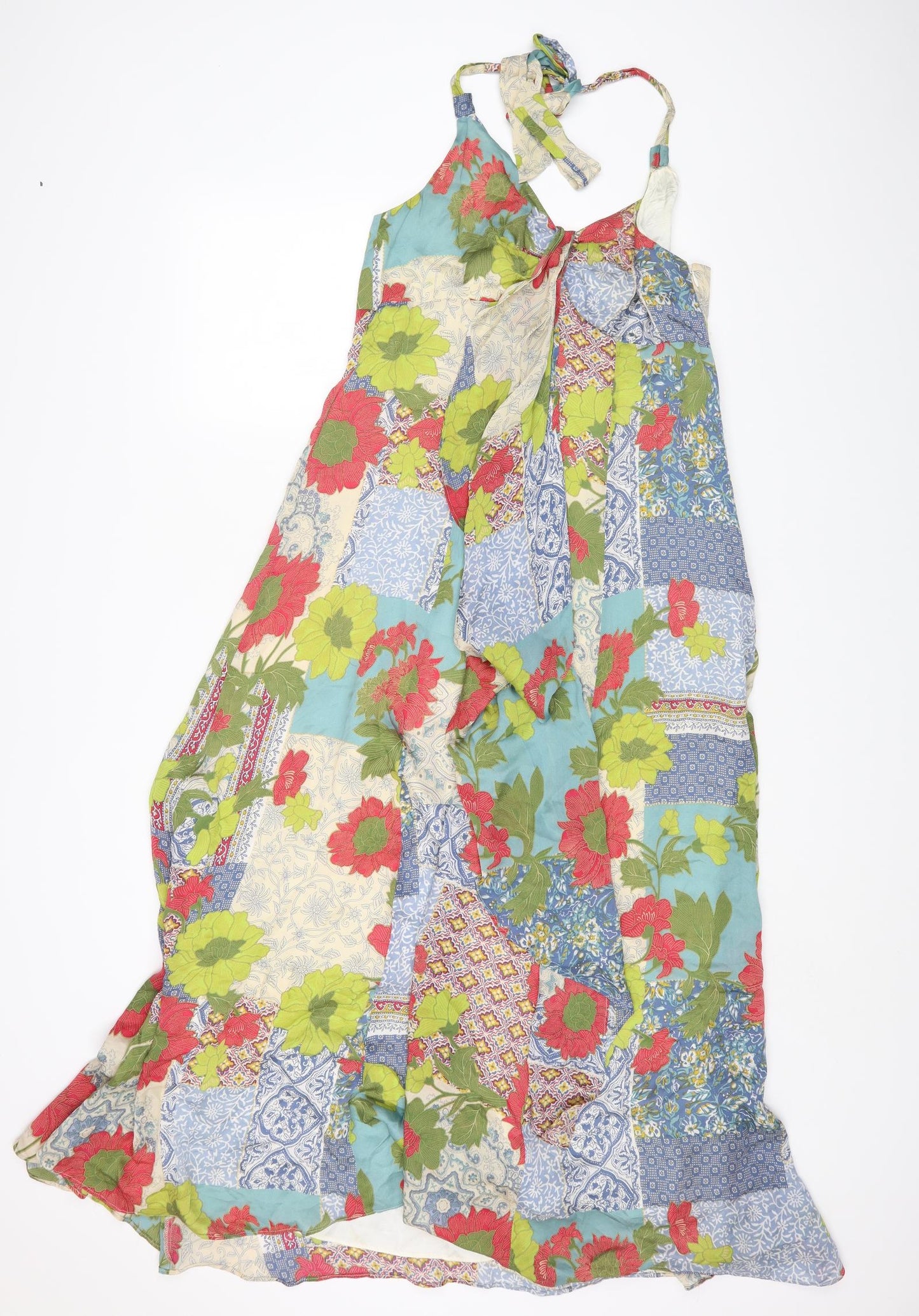 Monsoon Womens Multicoloured Geometric Silk Maxi Size 16 Halter Zip
