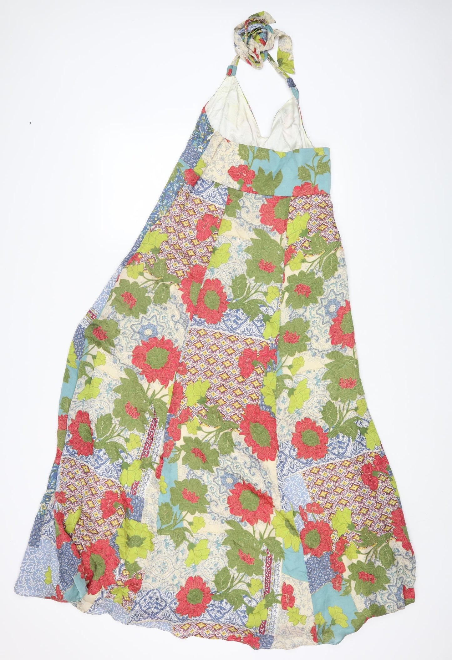 Monsoon Womens Multicoloured Geometric Silk Maxi Size 16 Halter Zip