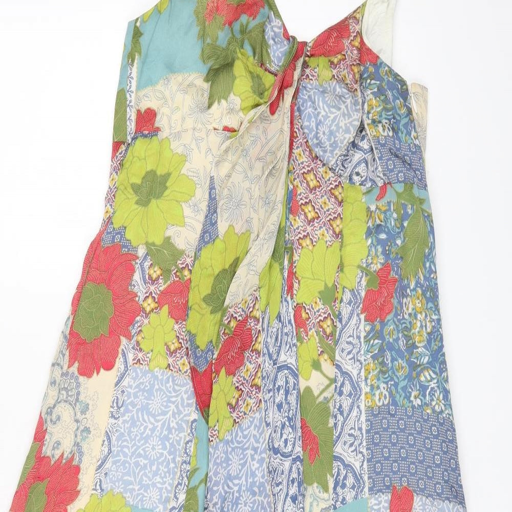 Monsoon Womens Multicoloured Geometric Silk Maxi Size 16 Halter Zip