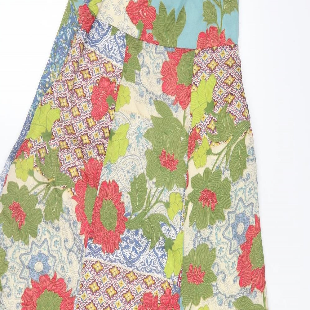 Monsoon Womens Multicoloured Geometric Silk Maxi Size 16 Halter Zip
