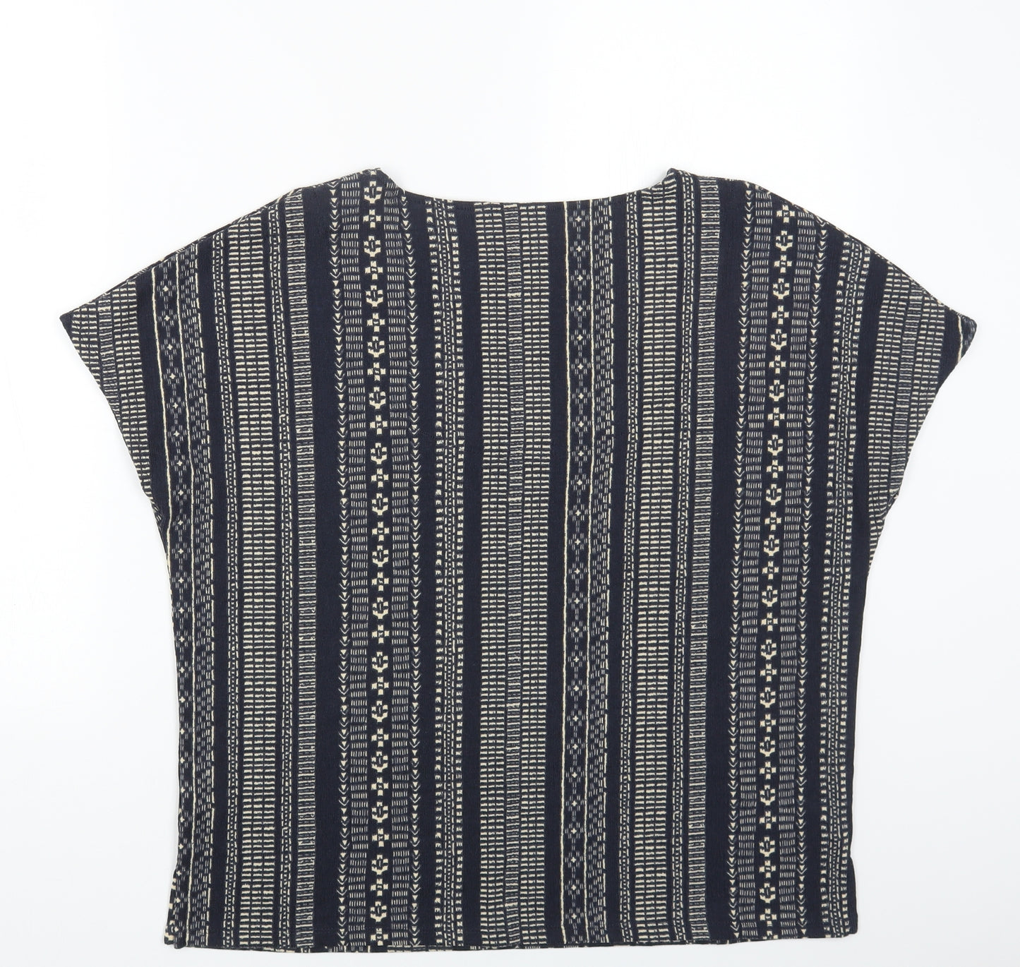 Nutmeg Womens Blue Geometric Polyester Basic T-Shirt Size 14 V-Neck
