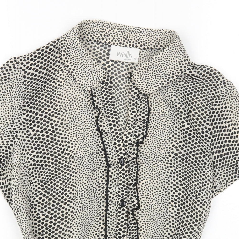 Wallis Womens Brown Animal Print Polyester Basic Blouse Size 12 Collared