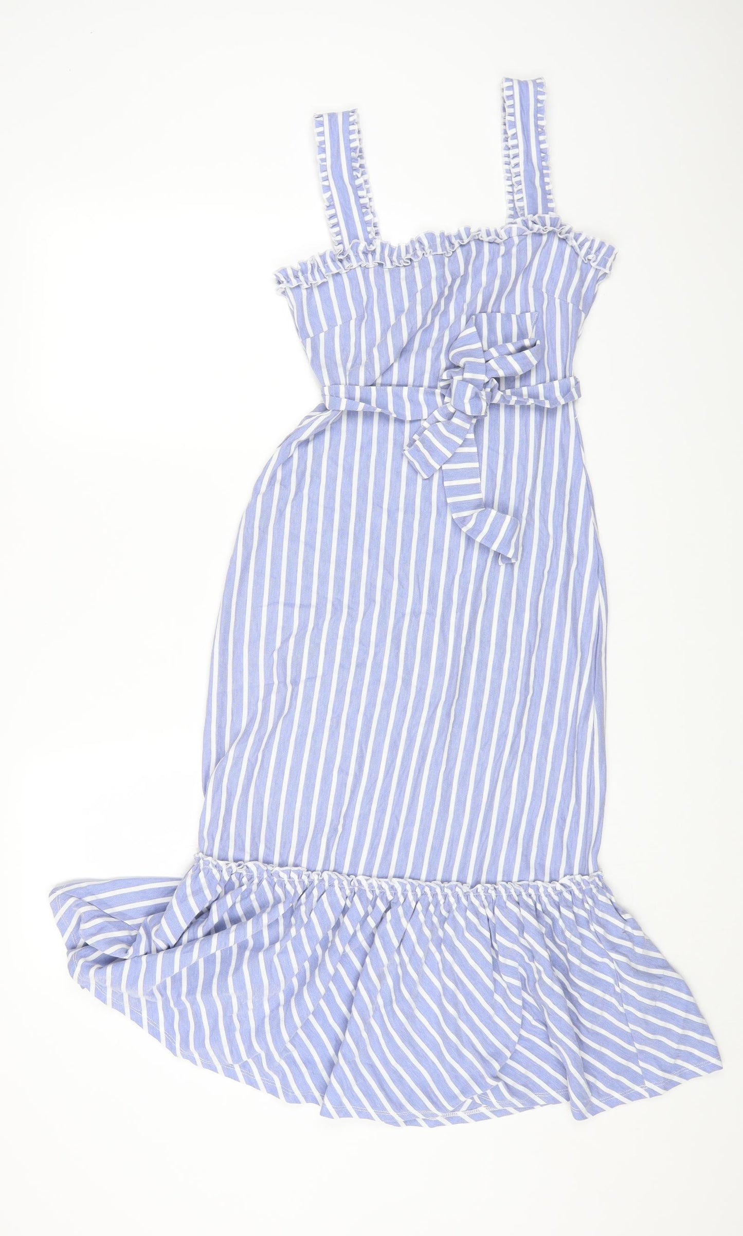 Warehouse Womens Blue Striped Polyester Maxi Size 6 Square Neck Pullover