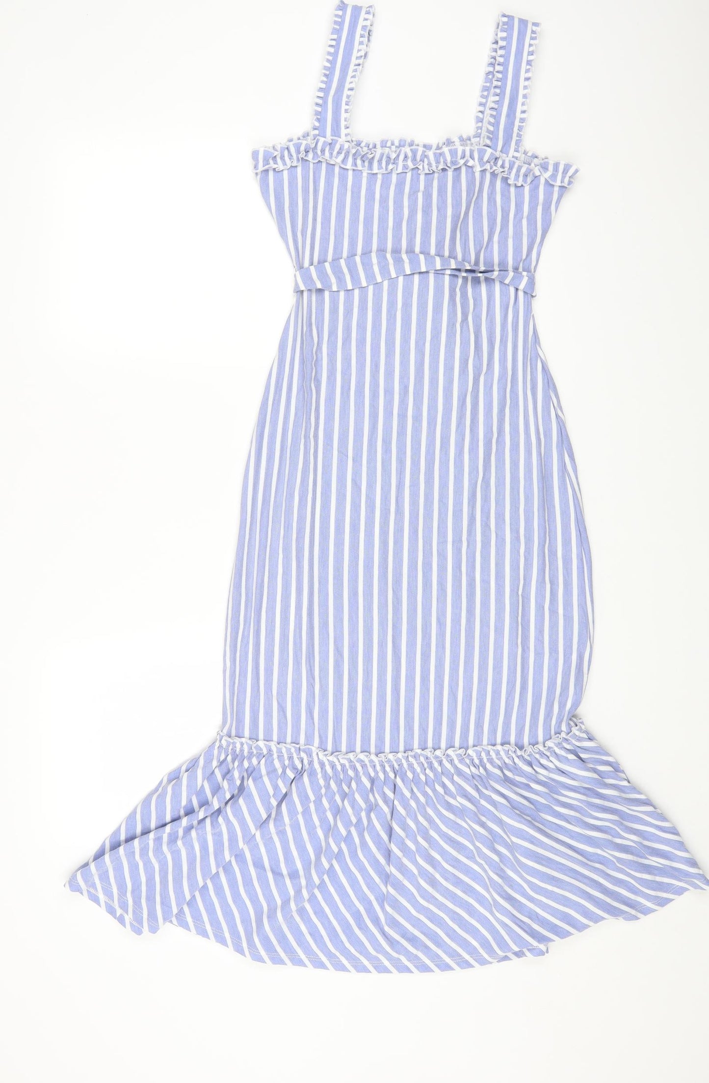 Warehouse Womens Blue Striped Polyester Maxi Size 6 Square Neck Pullover