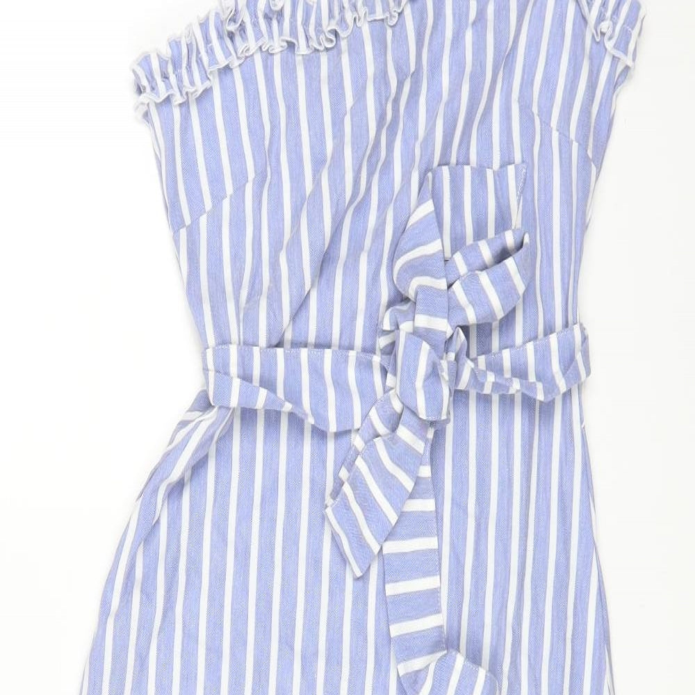 Warehouse Womens Blue Striped Polyester Maxi Size 6 Square Neck Pullover