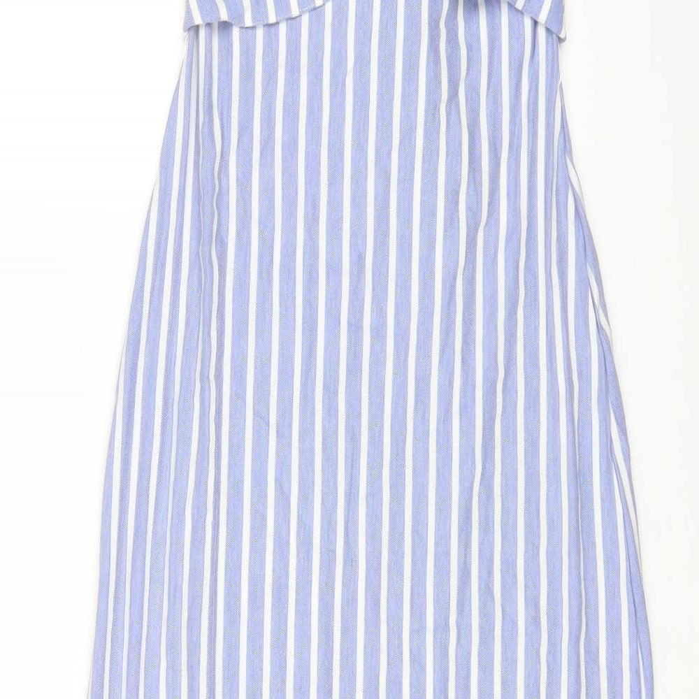 Warehouse Womens Blue Striped Polyester Maxi Size 6 Square Neck Pullover