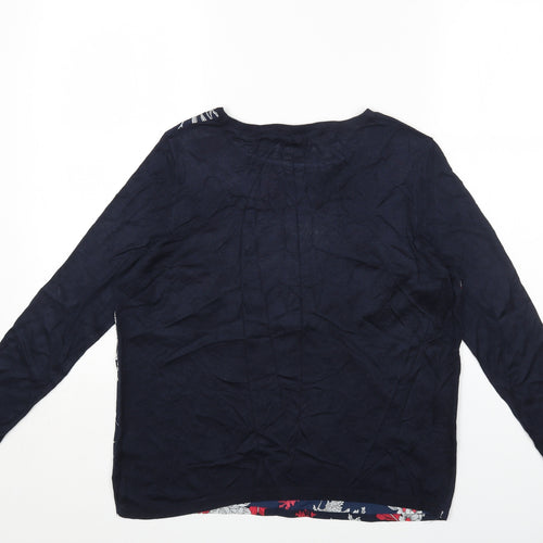 Warehouse Womens Blue Floral Acetate Basic T-Shirt Size M Round Neck