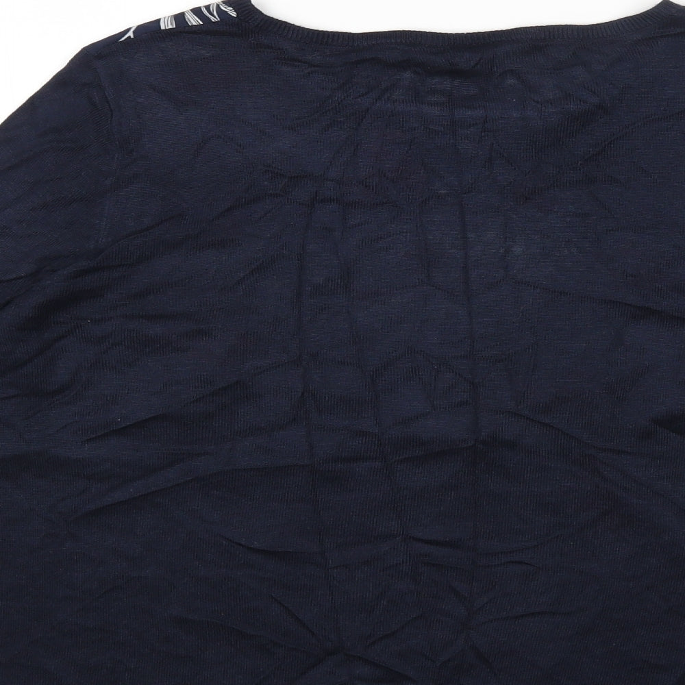 Warehouse Womens Blue Floral Acetate Basic T-Shirt Size M Round Neck