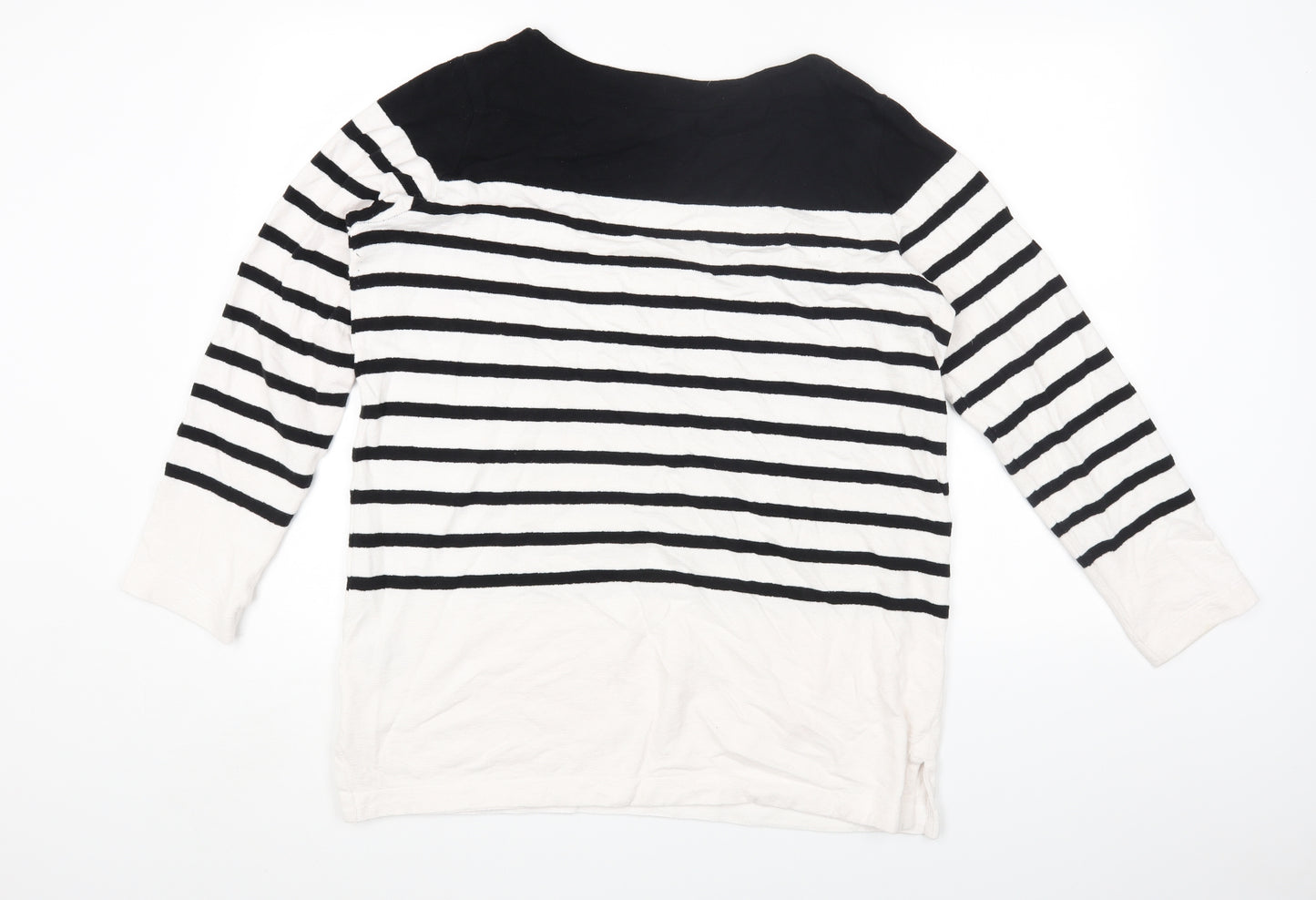 Marks and Spencer Womens Black Striped Cotton Basic T-Shirt Size 16 Round Neck