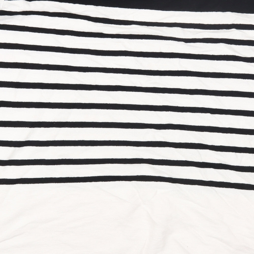 Marks and Spencer Womens Black Striped Cotton Basic T-Shirt Size 16 Round Neck