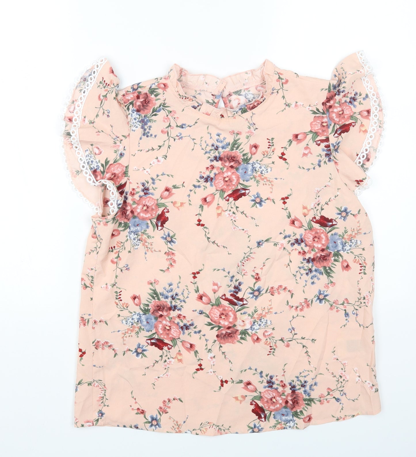 SheIn Womens Pink Floral Polyester Basic Blouse Size S Round Neck
