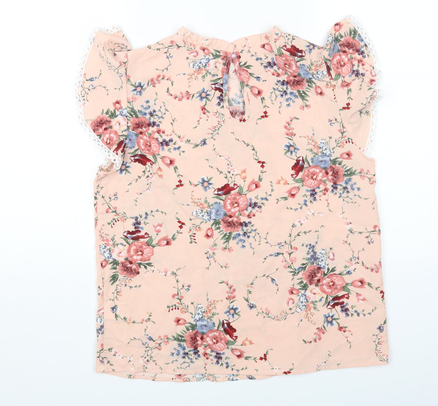 SheIn Womens Pink Floral Polyester Basic Blouse Size S Round Neck