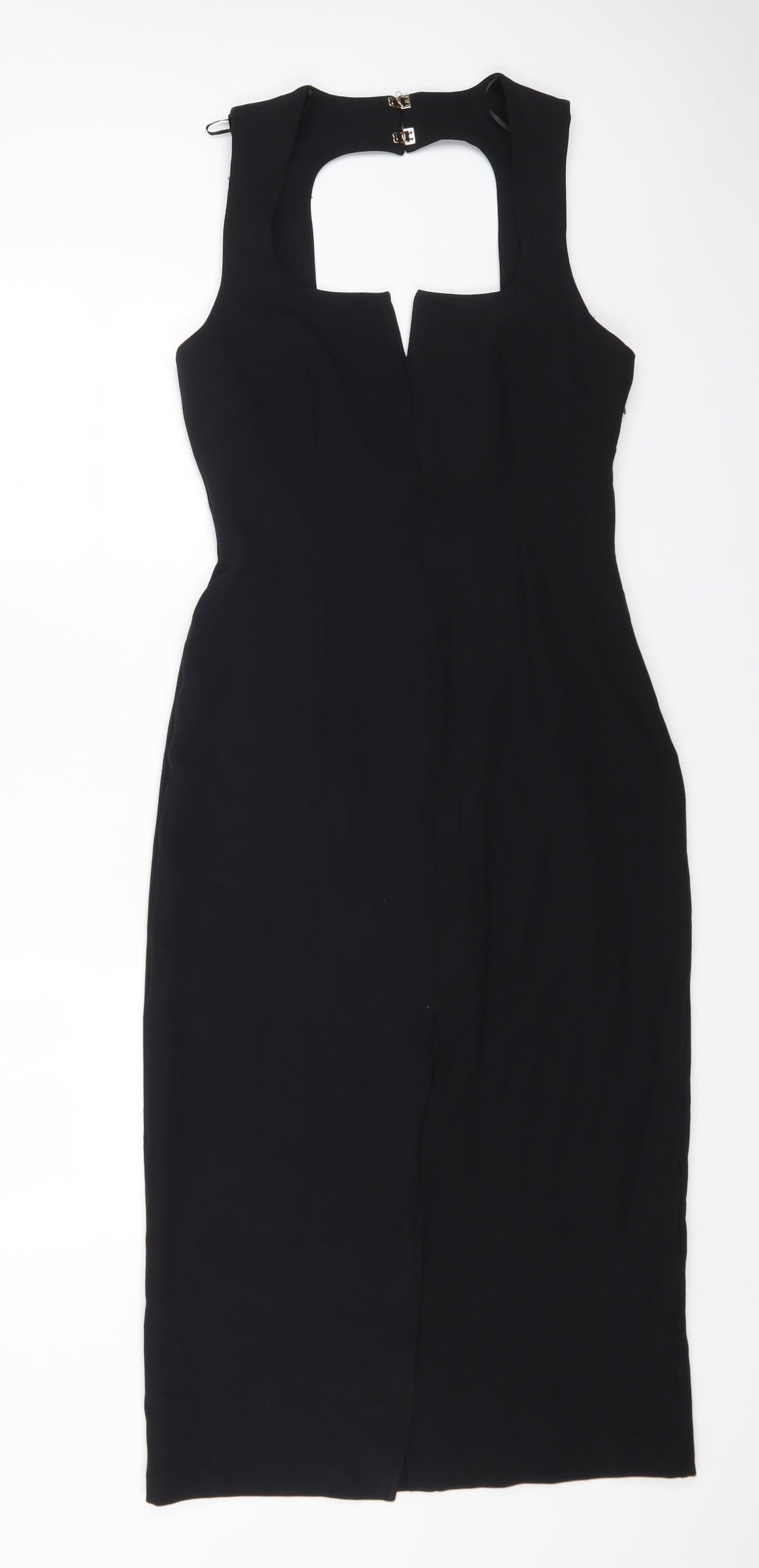 Zara Womens Black Polyester Bodycon Size M Square Neck Hook & Eye