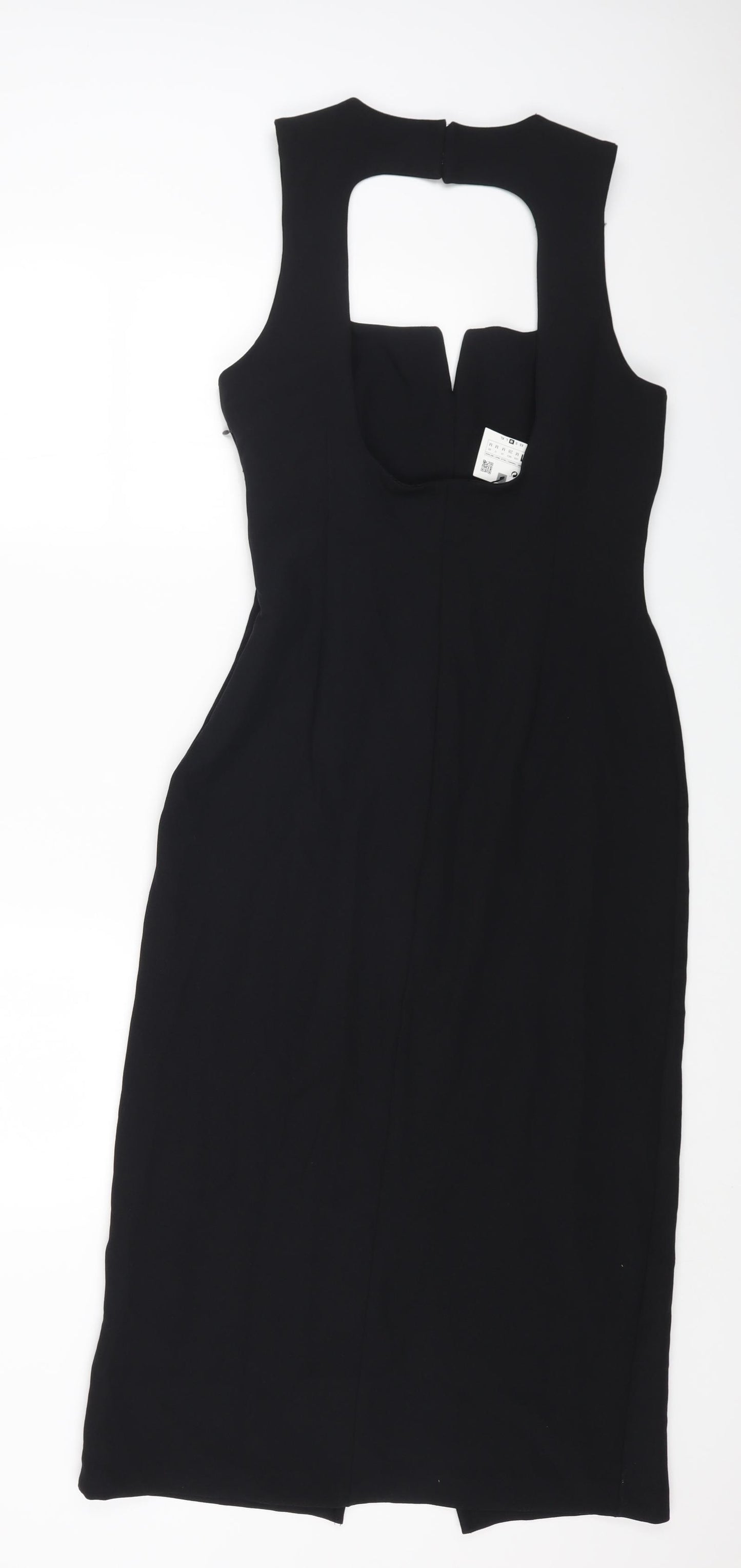 Zara Womens Black Polyester Bodycon Size M Square Neck Hook & Eye