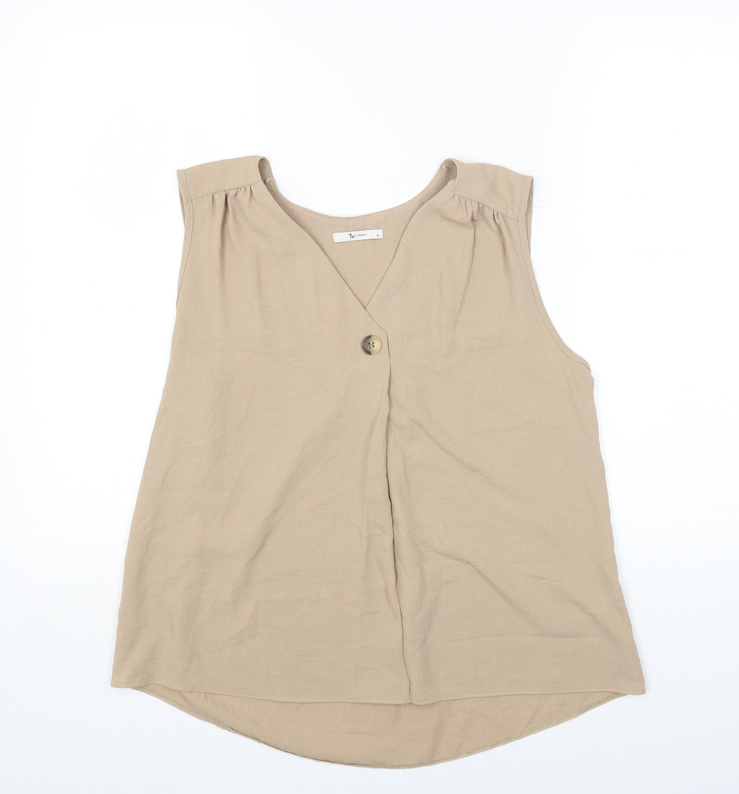 TU Womens Beige Polyester Basic Tank Size 12 V-Neck