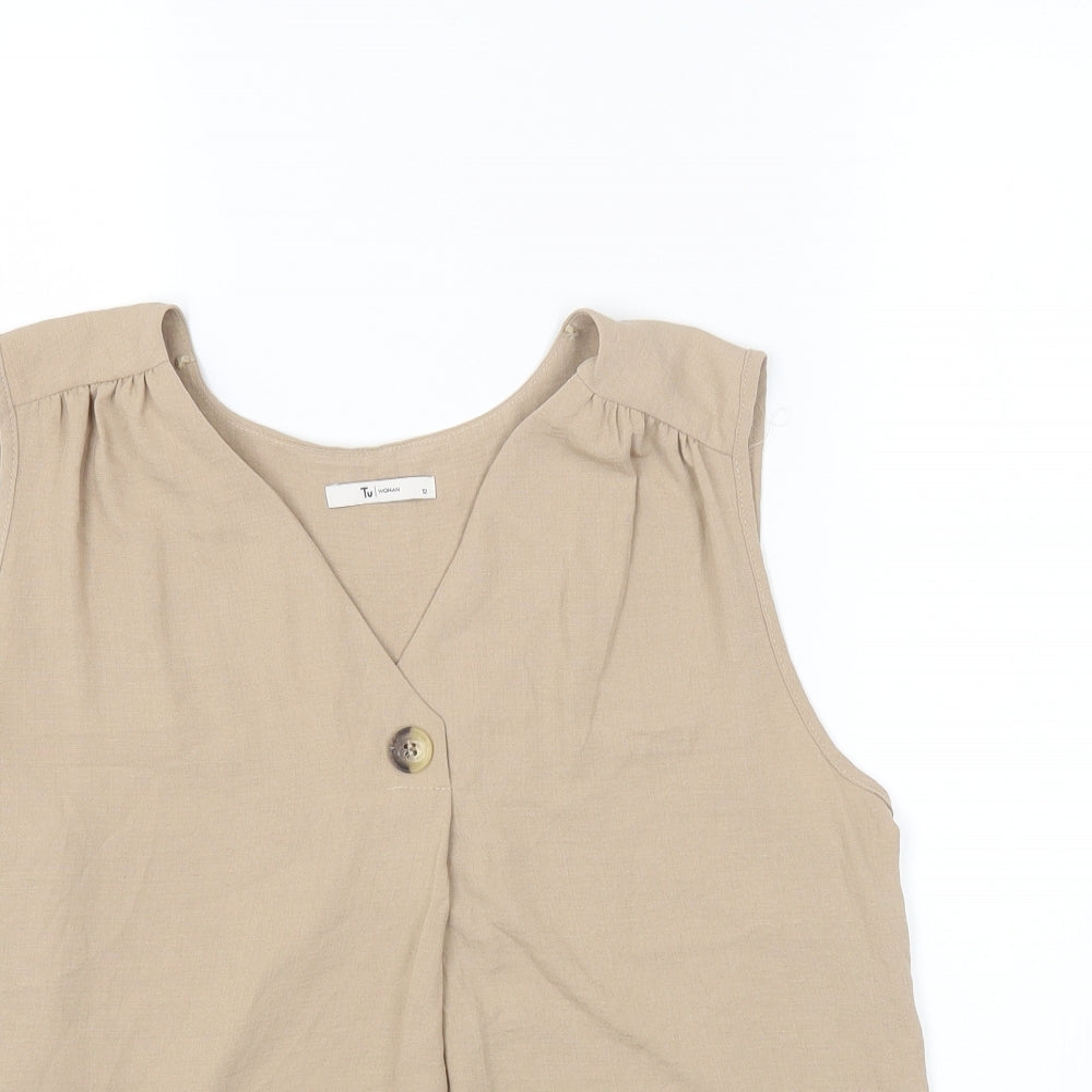 TU Womens Beige Polyester Basic Tank Size 12 V-Neck