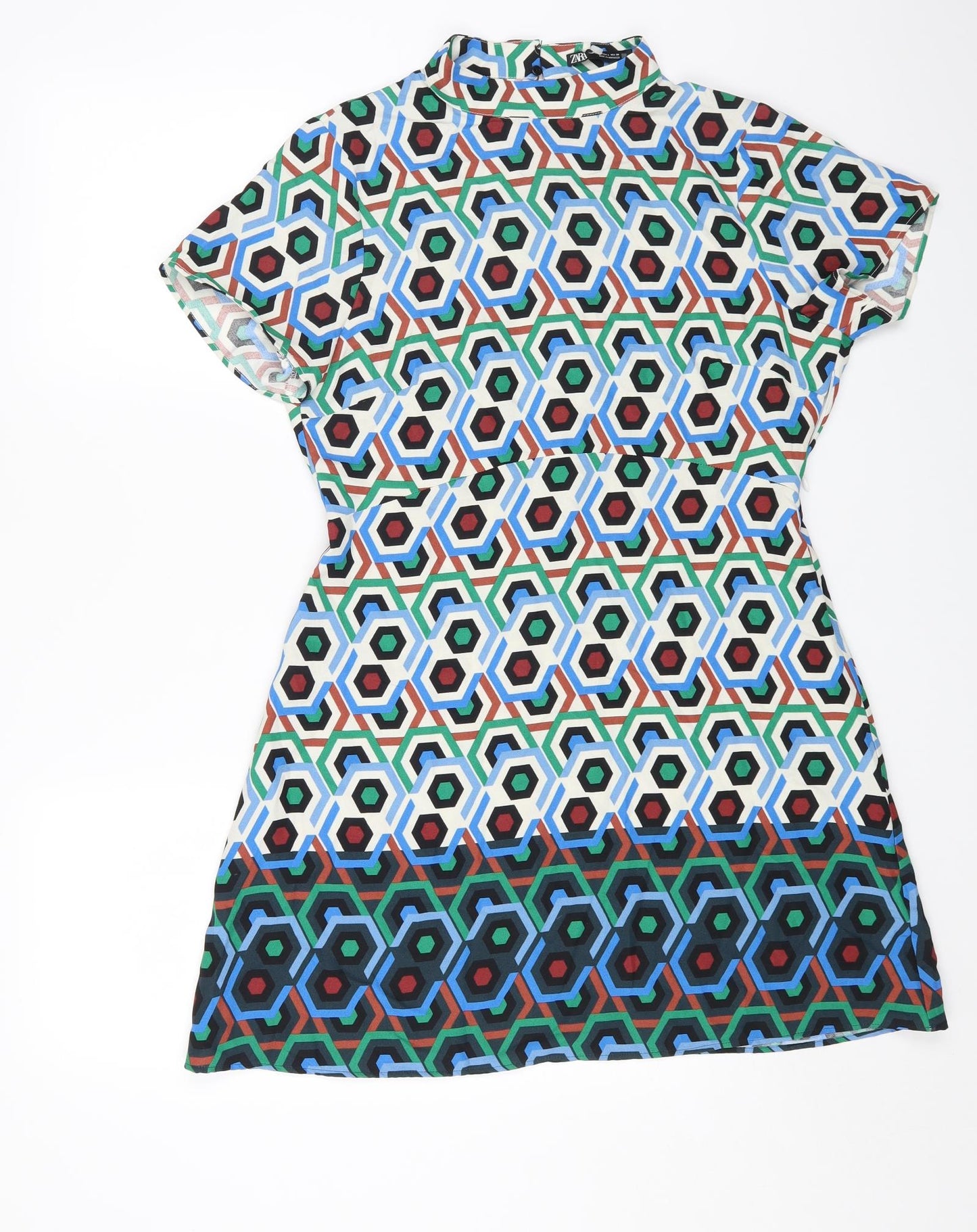 Zara Womens Multicoloured Geometric Polyester A-Line Size L Round Neck Zip