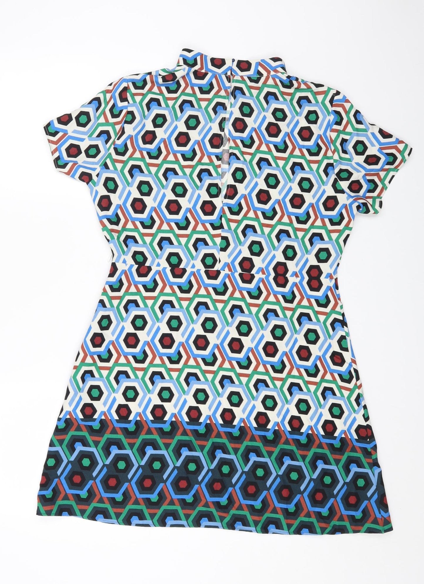 Zara Womens Multicoloured Geometric Polyester A-Line Size L Round Neck Zip