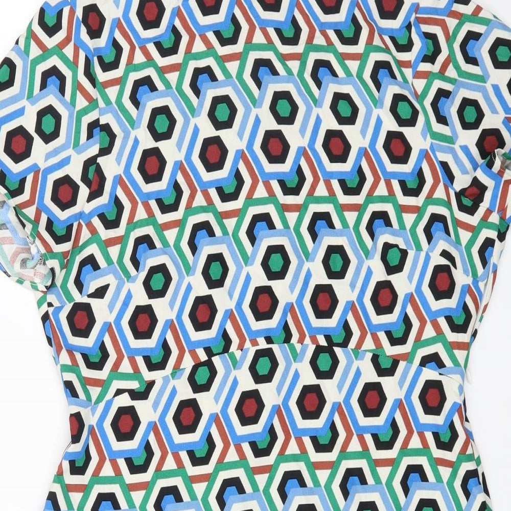 Zara Womens Multicoloured Geometric Polyester A-Line Size L Round Neck Zip