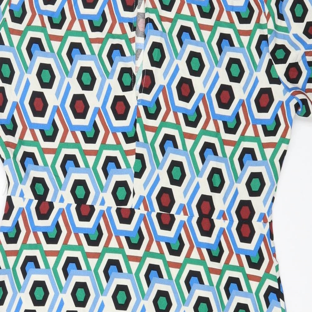 Zara Womens Multicoloured Geometric Polyester A-Line Size L Round Neck Zip