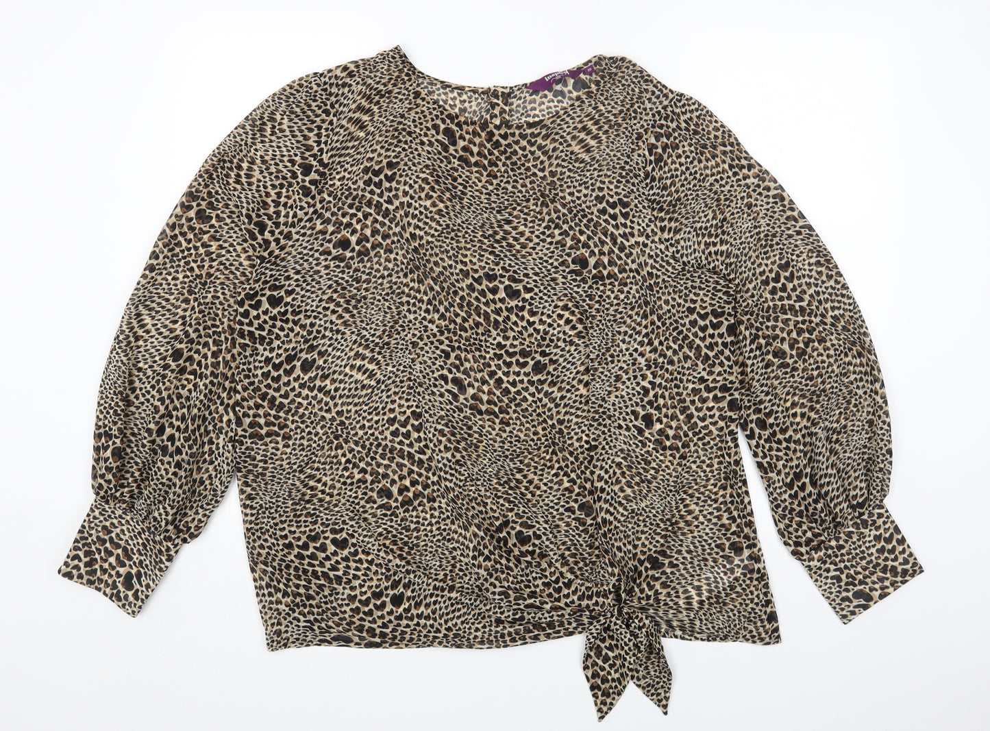 New Look Womens Brown Animal Print Polyester Basic Blouse Size 20 Round Neck