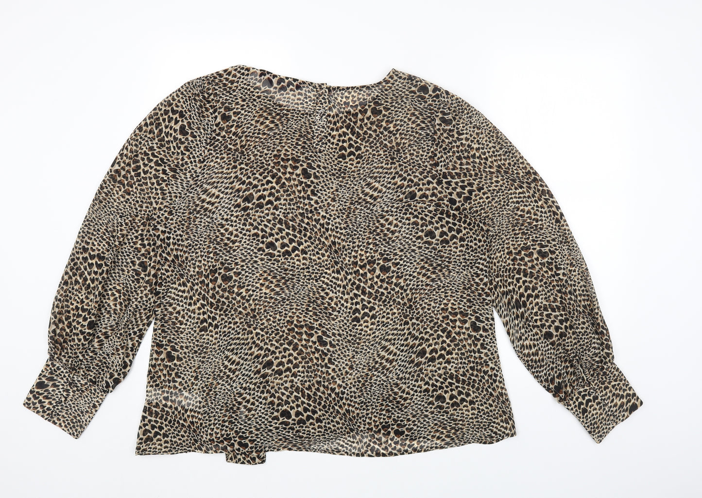 New Look Womens Brown Animal Print Polyester Basic Blouse Size 20 Round Neck
