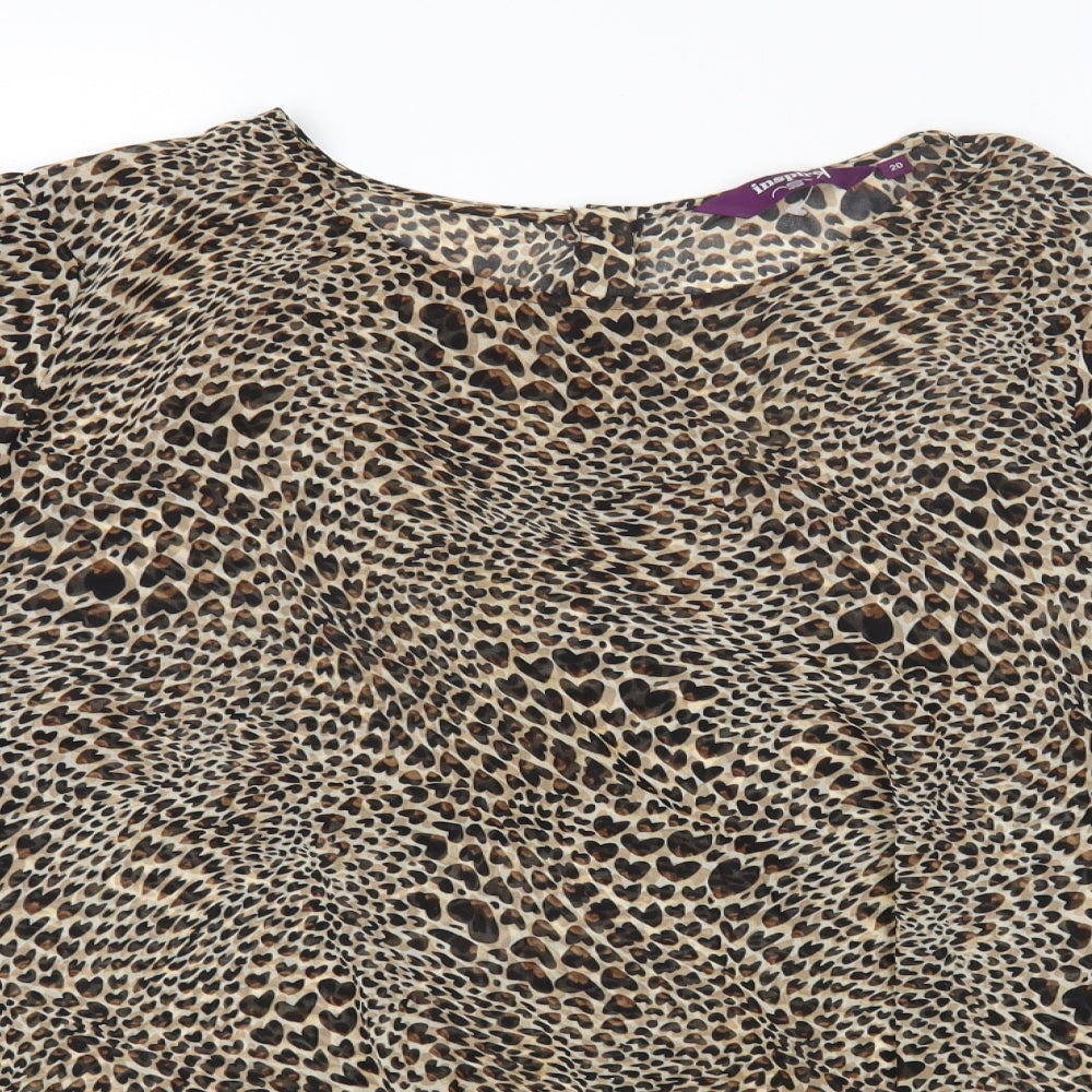 New Look Womens Brown Animal Print Polyester Basic Blouse Size 20 Round Neck