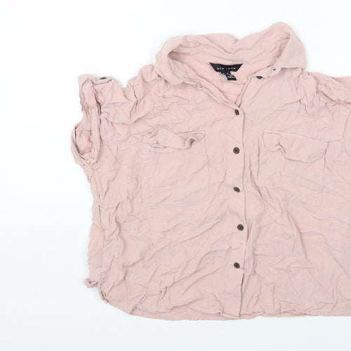 New Look Womens Pink Faux Fur Basic Button-Up Size 10 Collared