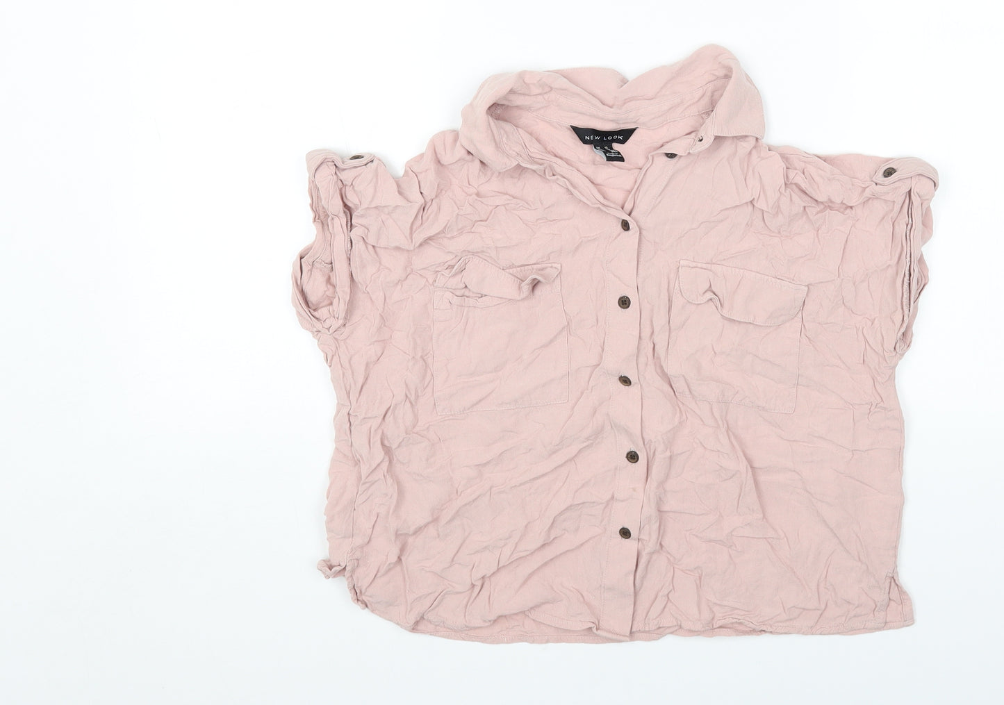New Look Womens Pink Faux Fur Basic Button-Up Size 10 Collared
