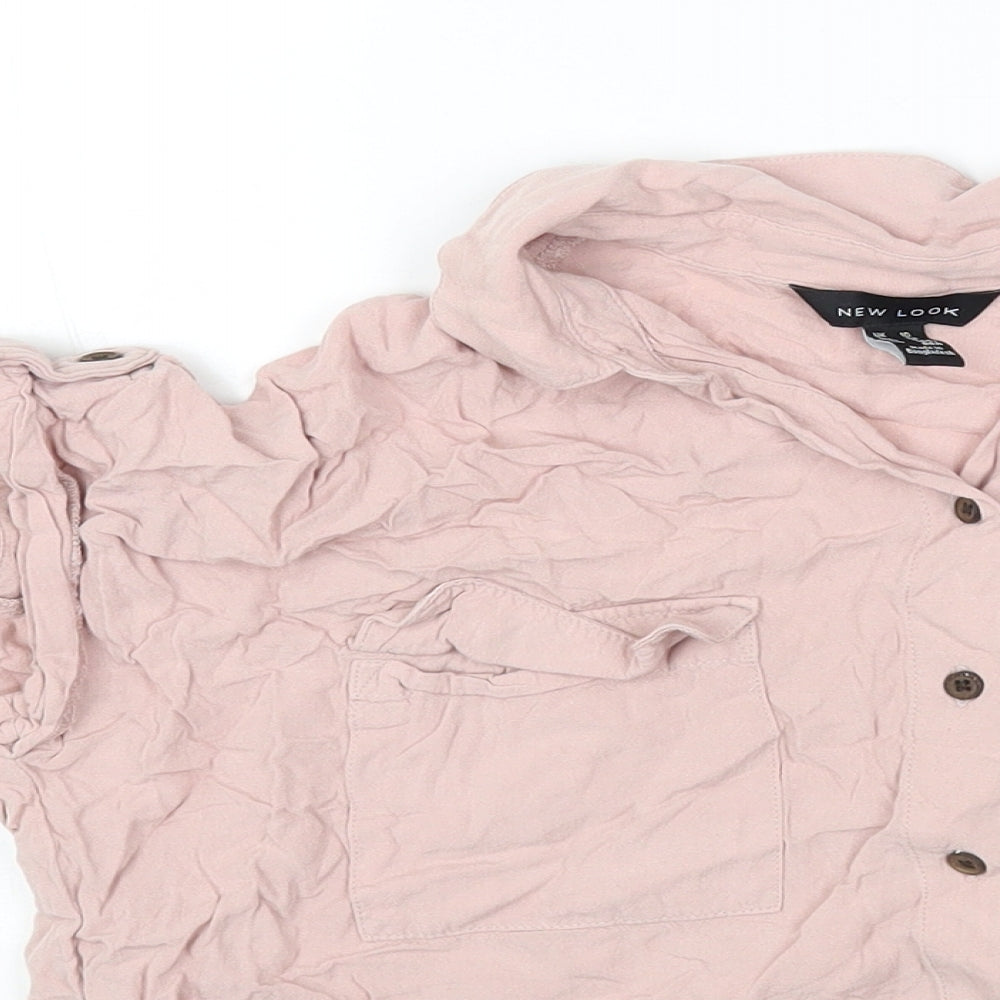 New Look Womens Pink Faux Fur Basic Button-Up Size 10 Collared
