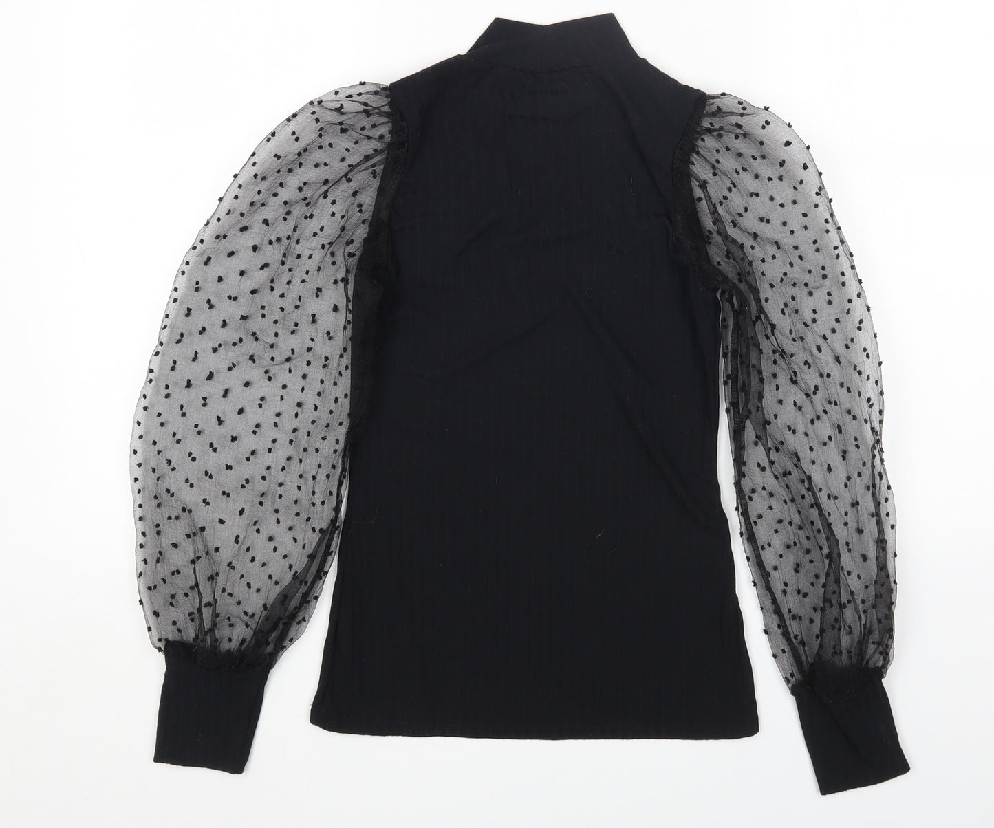 Quiz Womens Black Polyester Basic T-Shirt Size 8 High Neck - Mesh Sleeves